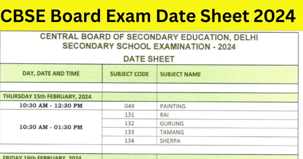 CBSE Board Exam Date Sheet 2024 (Release) Class 10 ,12 Time Table