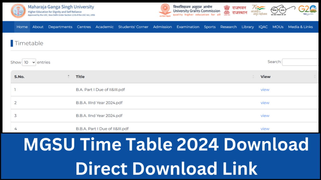 MGSU Time Table 2024 Download