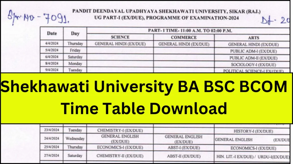 Shekhawati University Time Table 2024